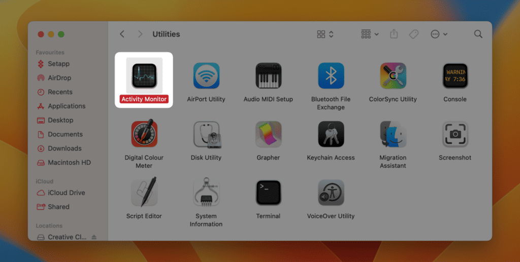 Activity Monitor in the Utilities folder