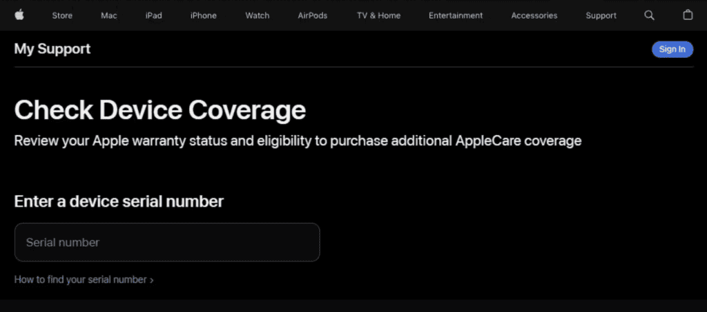 Apple’s Check Coverage page