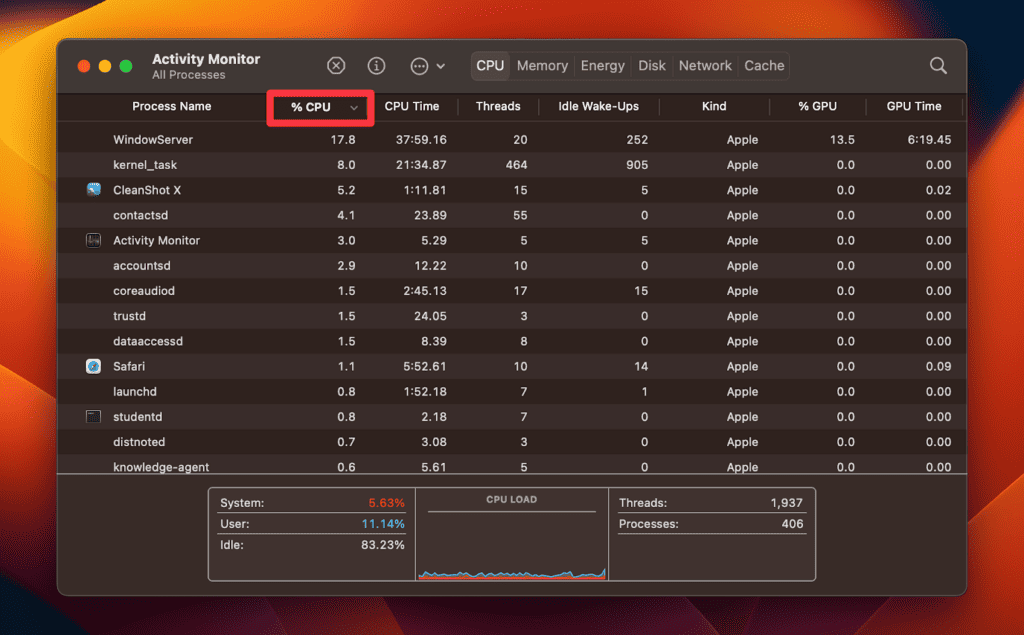 CPU usage