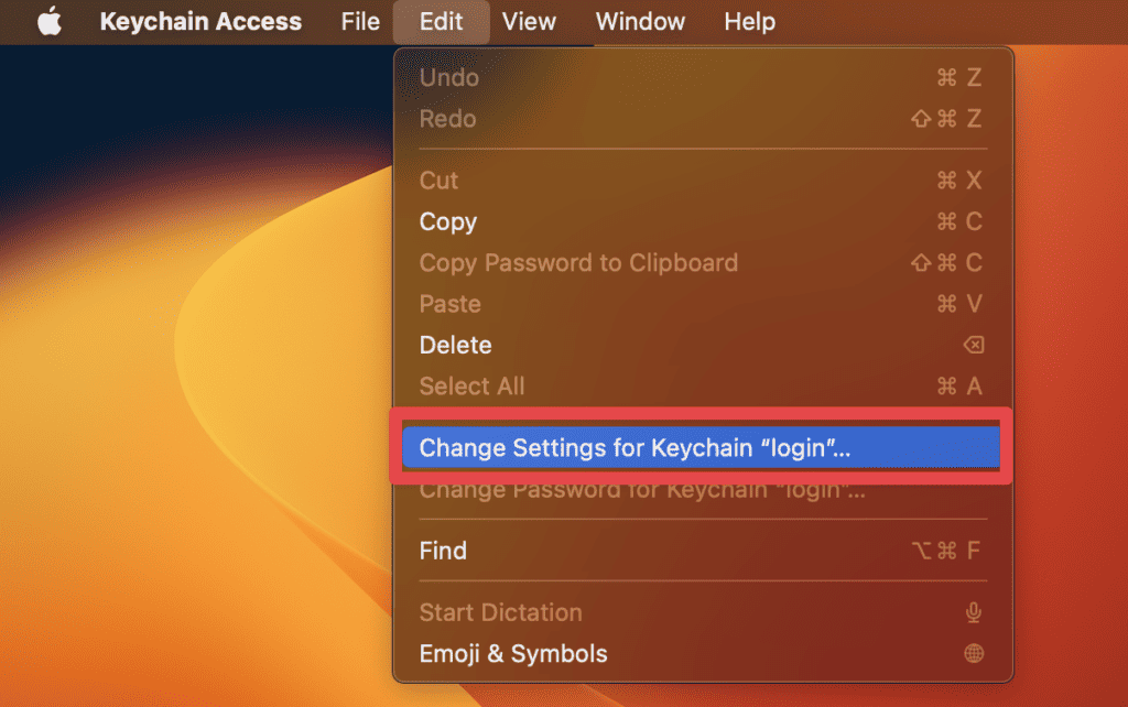 Changing Settings for Keychain