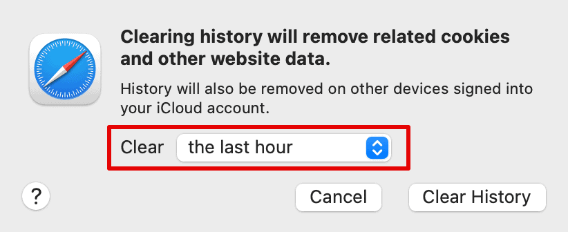 Clearing history dialogue box of safari on mac