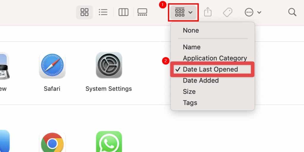 Click the Sort By option to open a drop-down menu. In the drop-down menu, click Date Last Opened to sort applications as per their last opened date.