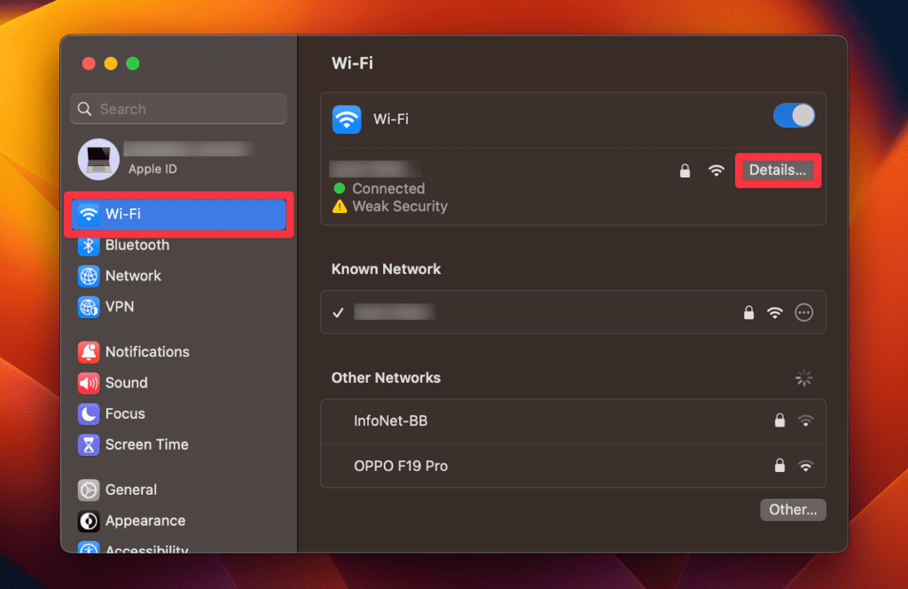 Details button next to your Wi-Fi network