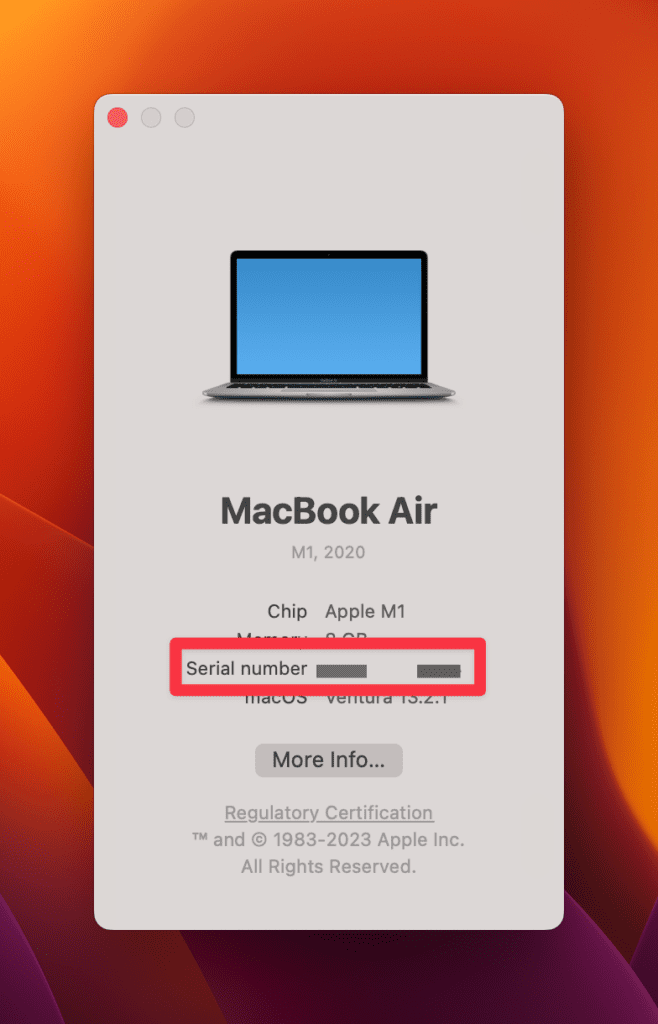 Find your Mac's serial number and copy it