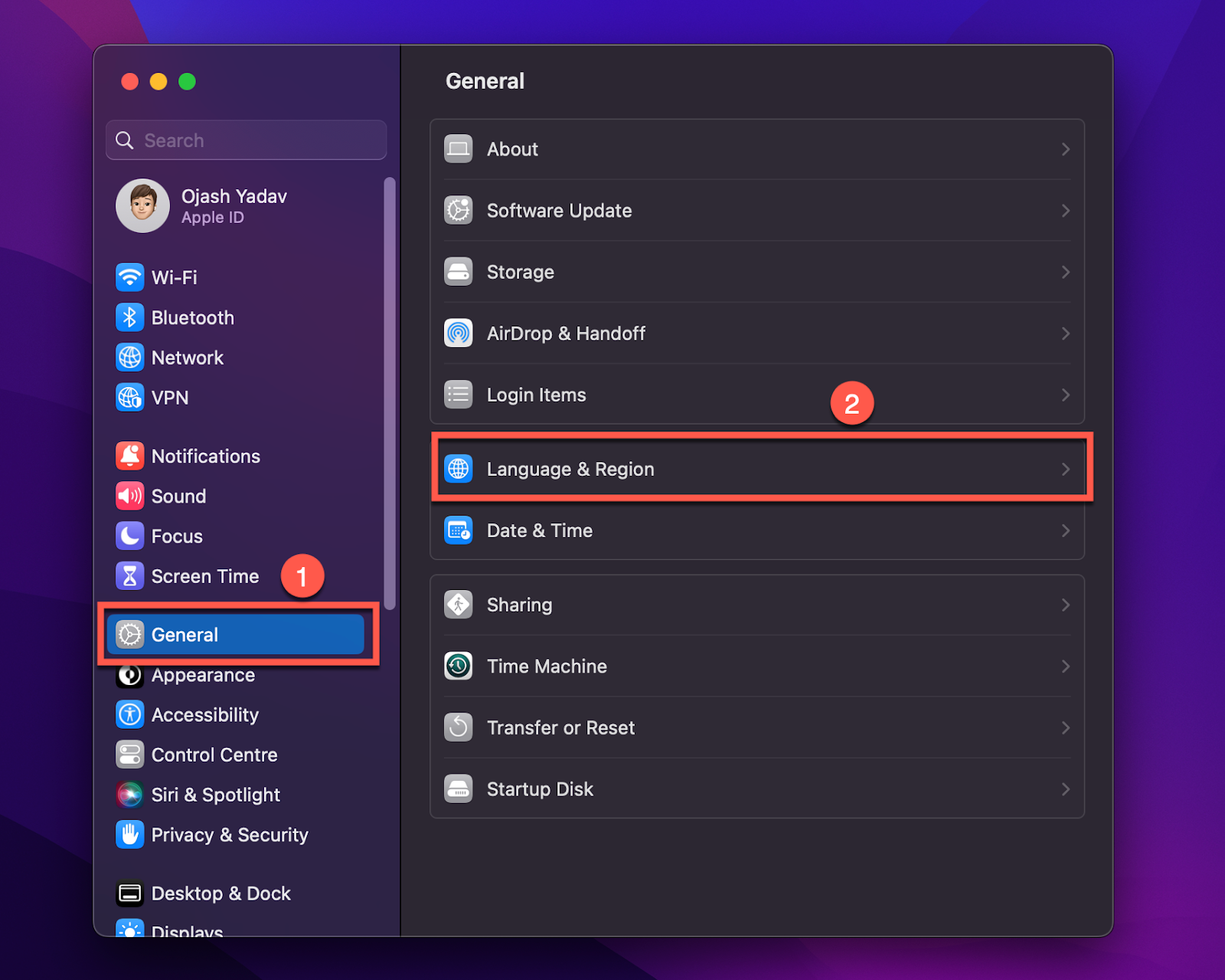 General tab in System Settings