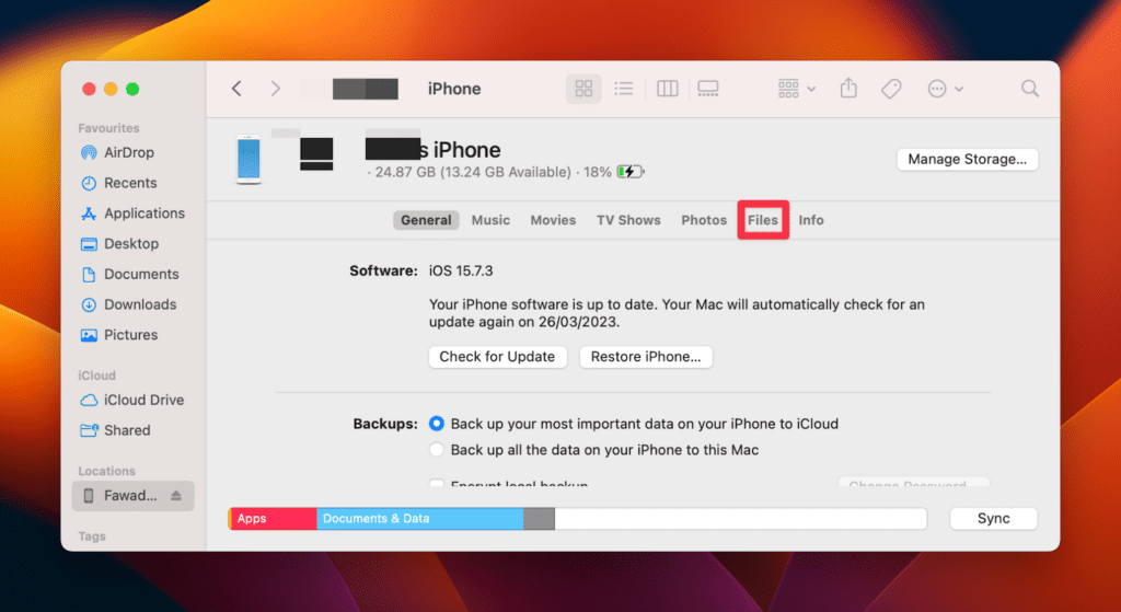 Go to the Files tab or any other file type you want to copy from your Mac to your iPhone