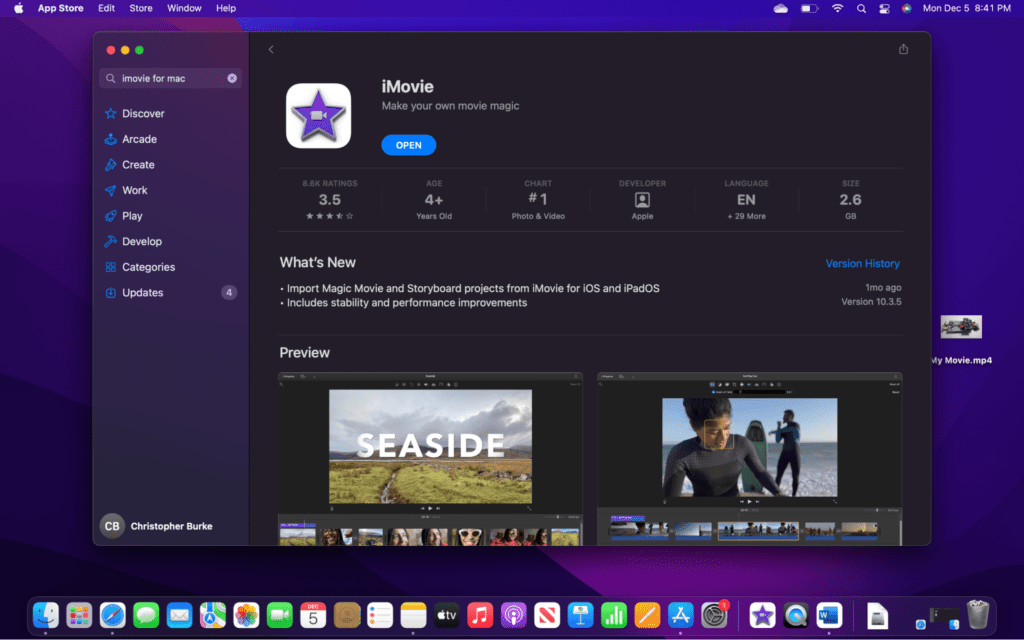 Install iMovie on Mac