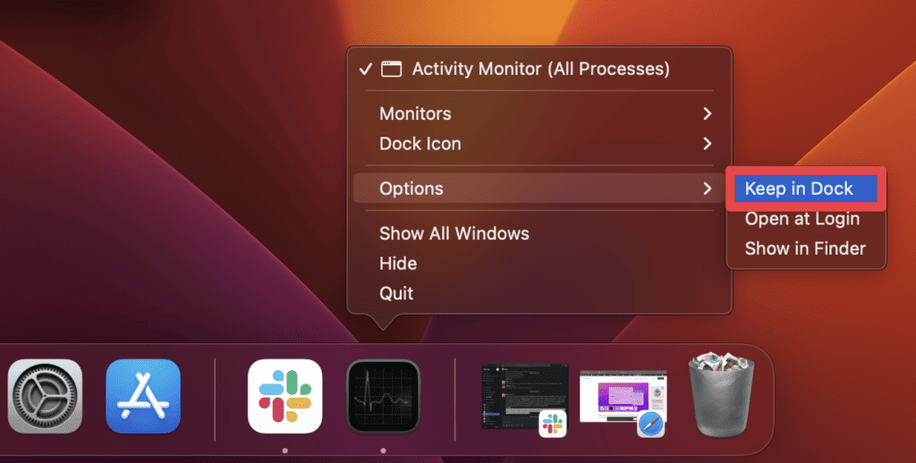 Keep in Dock option