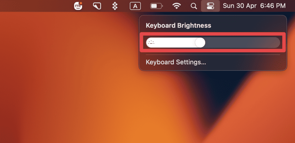 Keyboard Brightness slider