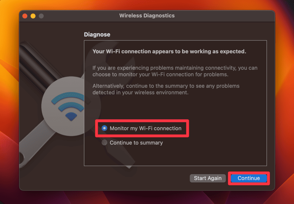 Monitor my Wi-Fi connection option