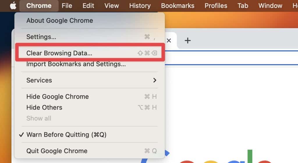 Once opened, click Chrome in the menu bar  select Clear Browsing Data to access the entire history.