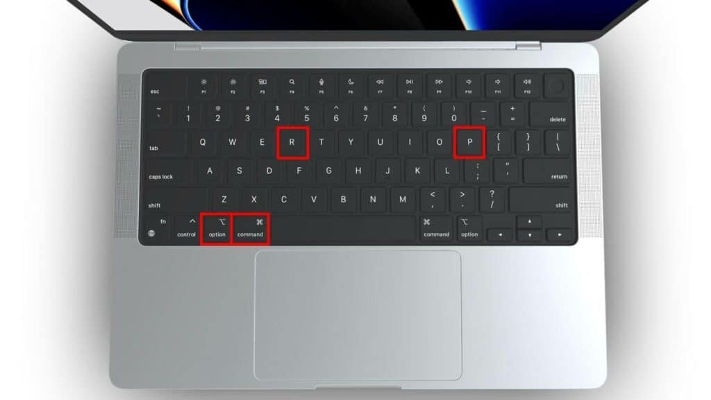 Option, Command, P, and R keyboard keys