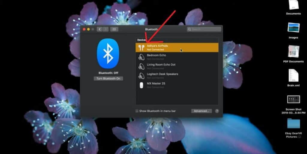 Paired devices in Bluetooth settings