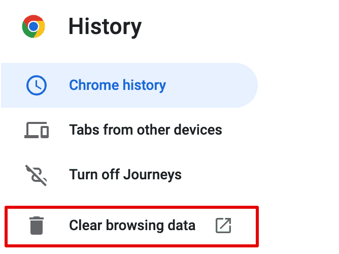 Select Clear Browsing Data on chrome