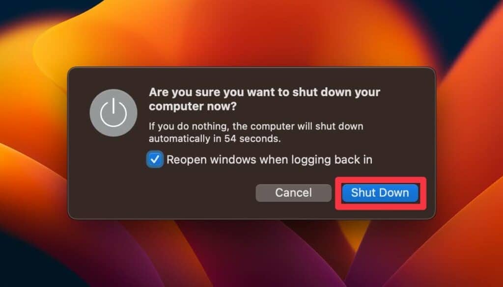 Shut Down button
