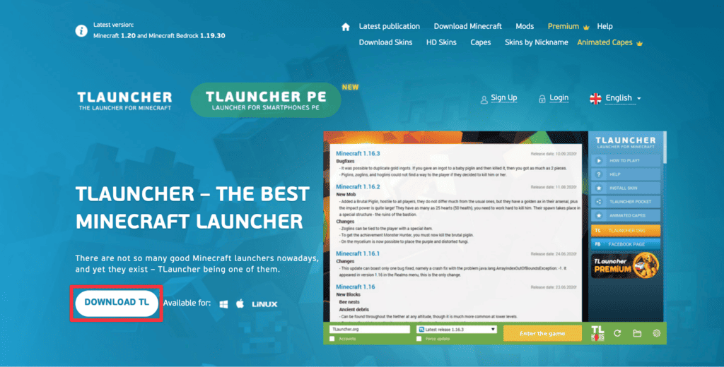 TLauncher's website