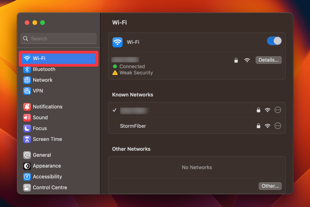 Wi-Fi in the left sidebar of System Settings