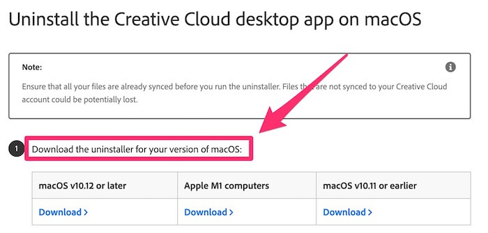 download the uninstaller for your version of macOS