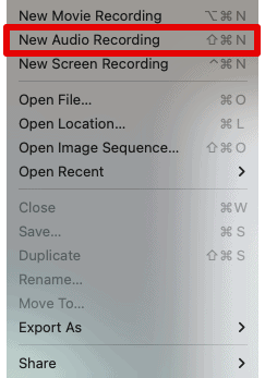 choose New Audio Recording from drop-down menu