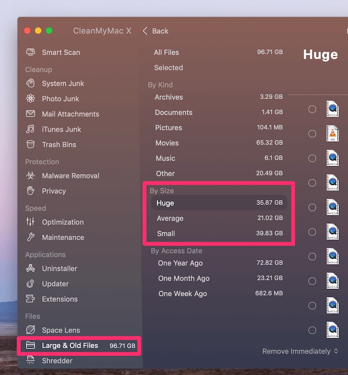 Large & Old Files feature