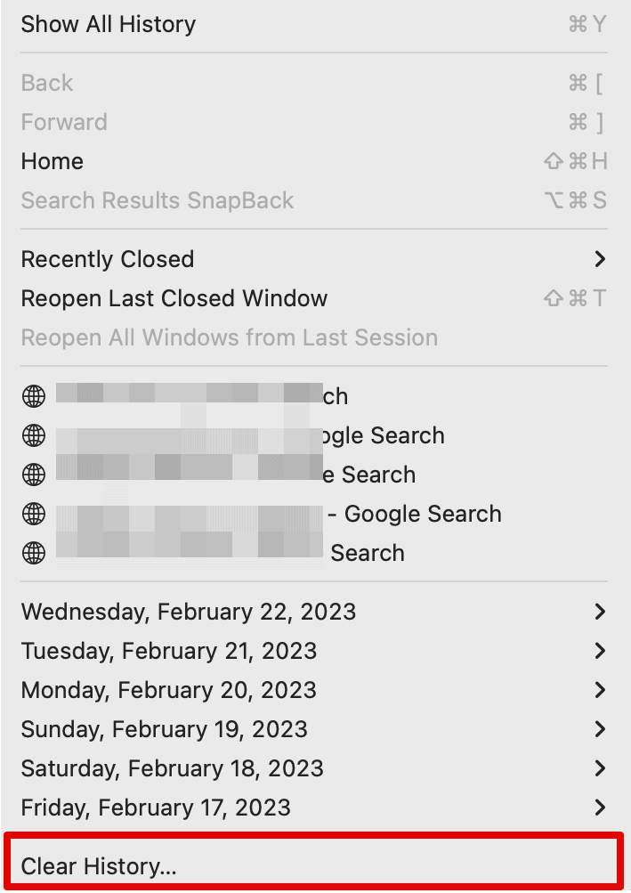 Clear safari search history on mac