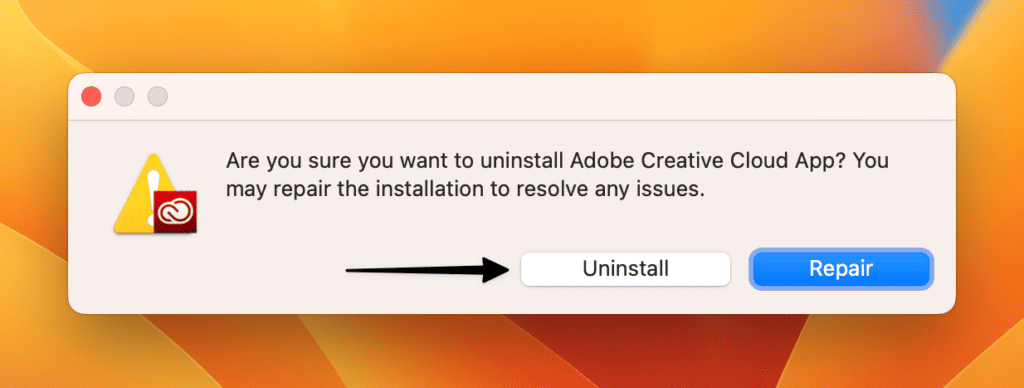 Uninstall Popup of Adobe Creative Cloud