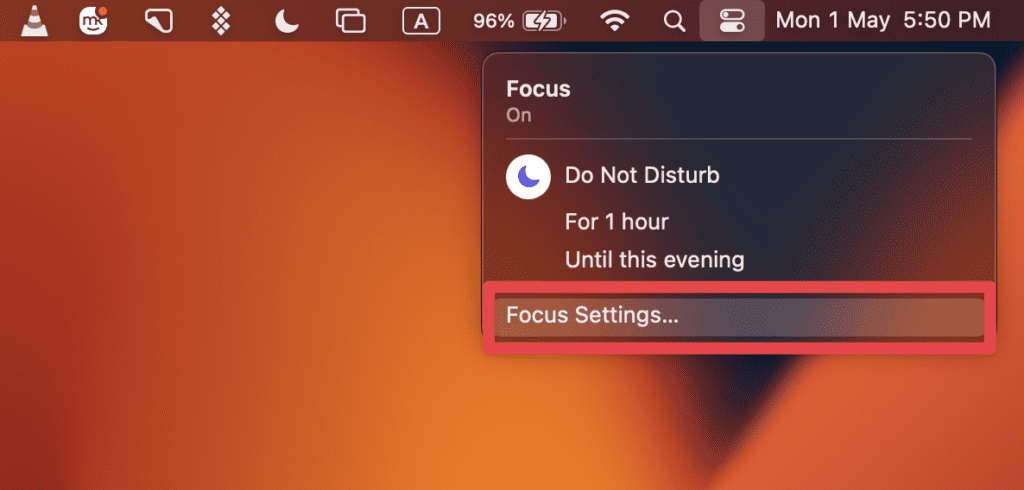 click and hold the Do Not Disturb button in the Control Center