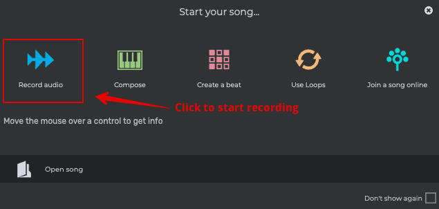 click on Record Audio under the Start your Song section