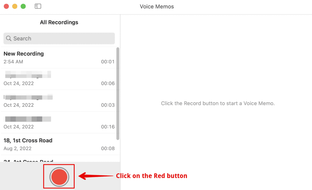 button to start voice recording in mac
