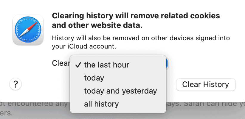 configure time period before Clearing history of safari on mac