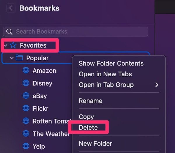Click Favorites and select those folders