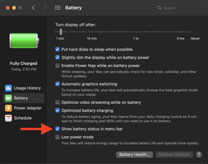 Show battery status in menu bar