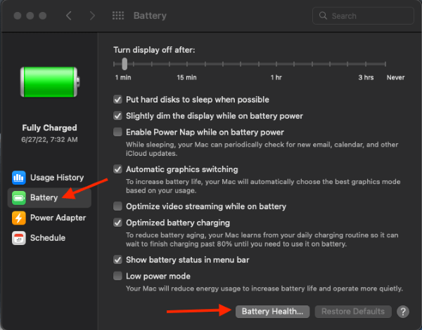 click on Battery Health