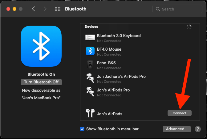 Click to turn bluetooth off