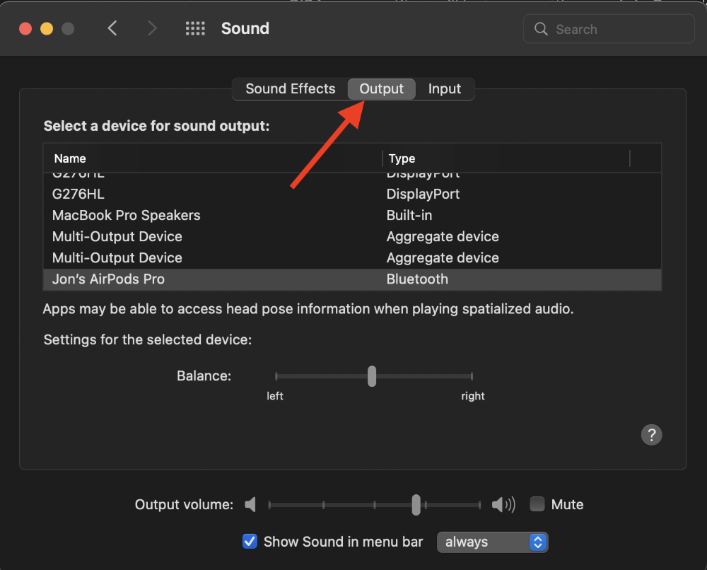 Open the Output tab