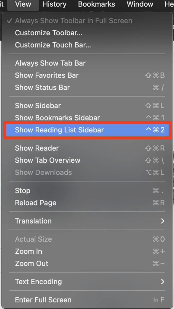  ‘Show Reading List Sidebar