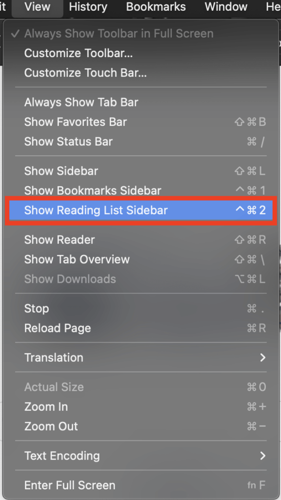 Show Reading List Sidebar