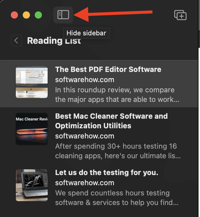 Hide/Show Sidebar