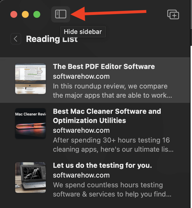 safari hide reading list