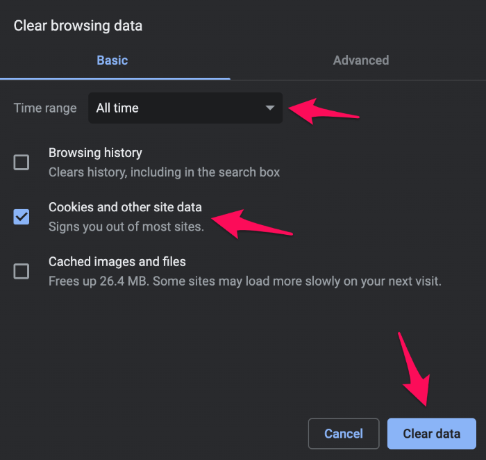 Cookies and other site data