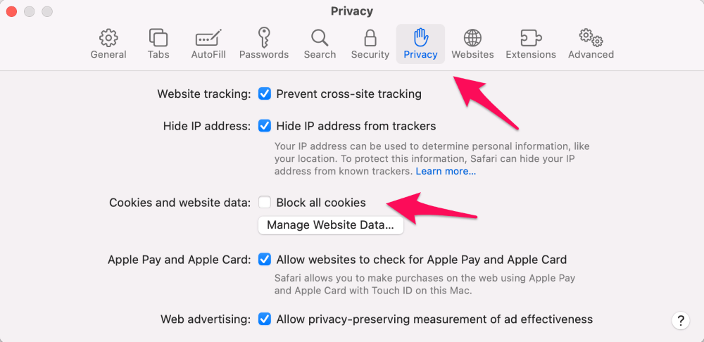 enable cookies on safari macbook pro