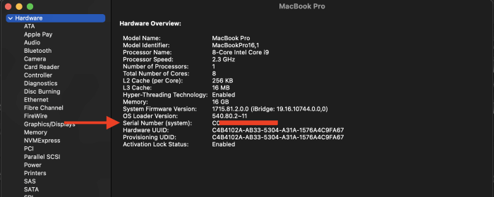 Macbook pro serial number