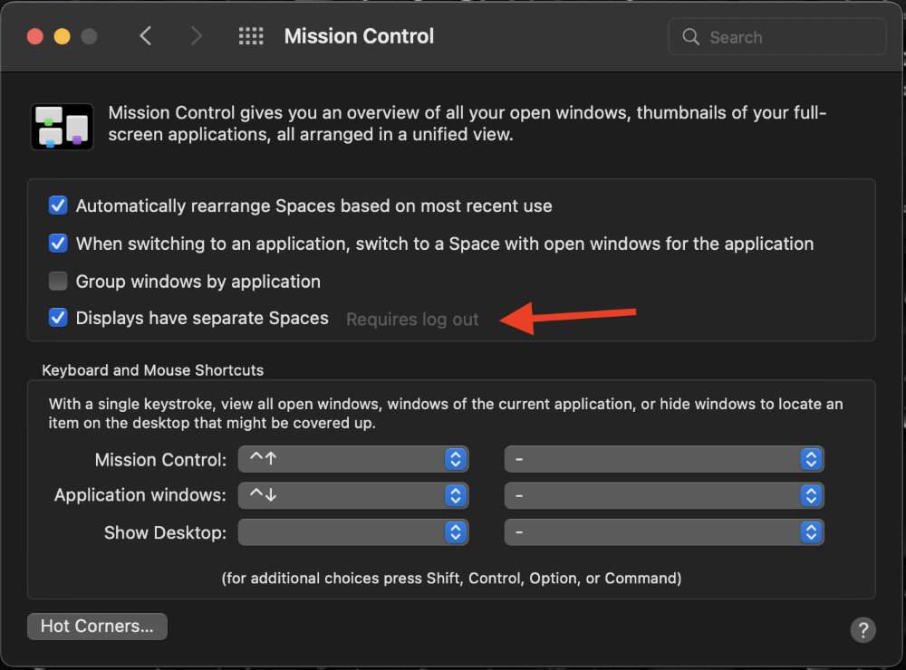 Displays have separate Spaces