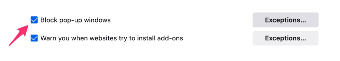Block pop-up windows option