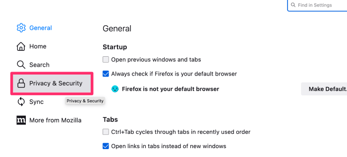 Click on Privacy & Security