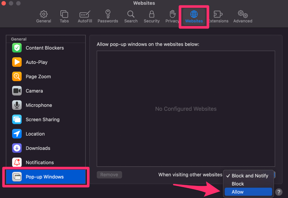 click on the drop-down menu