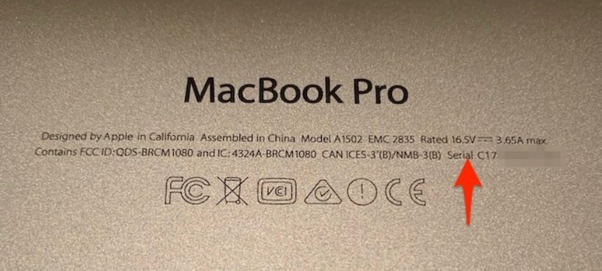 You can find the serial number on the product if you bought a new MacBook Pro
