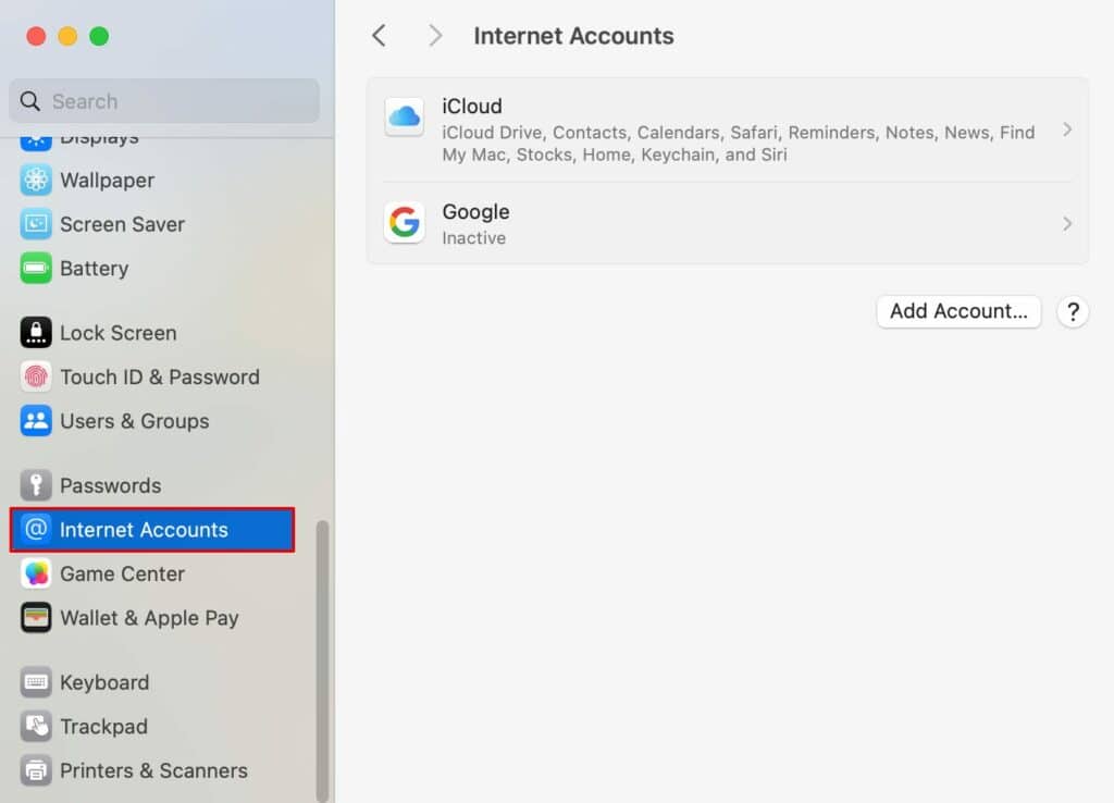 Scroll and Open Internet Accounts