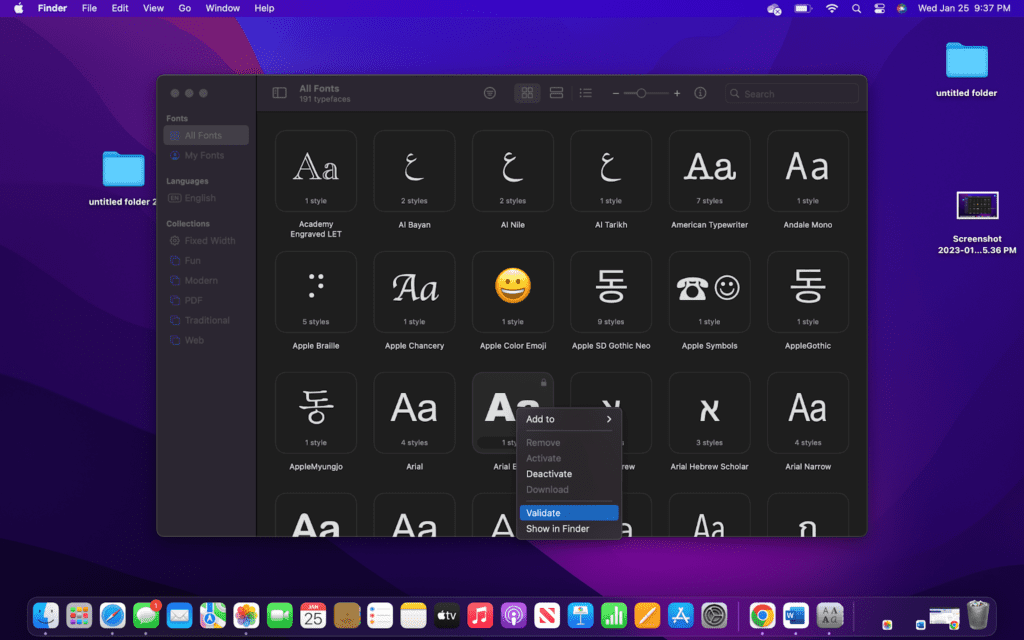 Enable Fonts on a Mac