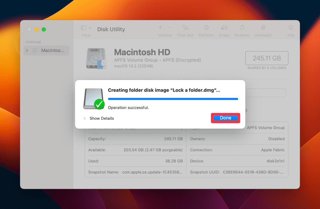 Successfully created disk image Successfully created disk image